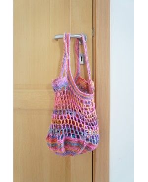 Sac en crochet multicolore pliable – Sac réutilisable pour les courses