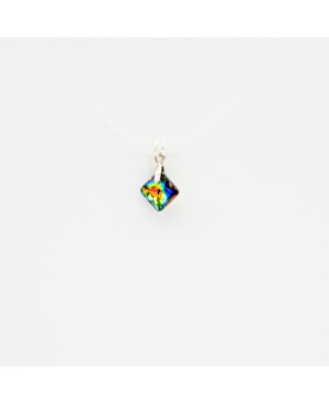 Multicolored Crystal Choker Necklace – Square Pendant on Nylon Thread