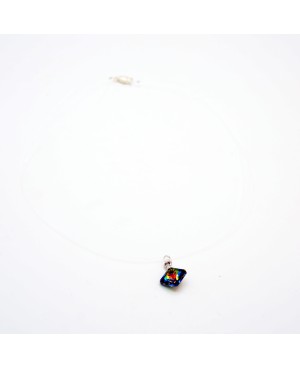 Multicolored Crystal Choker Necklace – Square Pendant on Nylon Thread