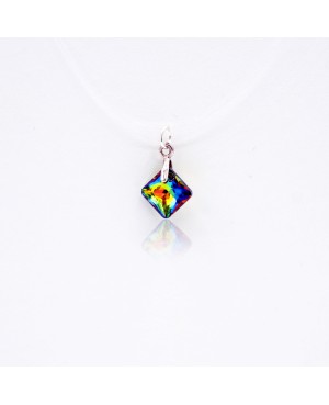 Multicolored Crystal Choker Necklace – Square Pendant on Nylon Thread