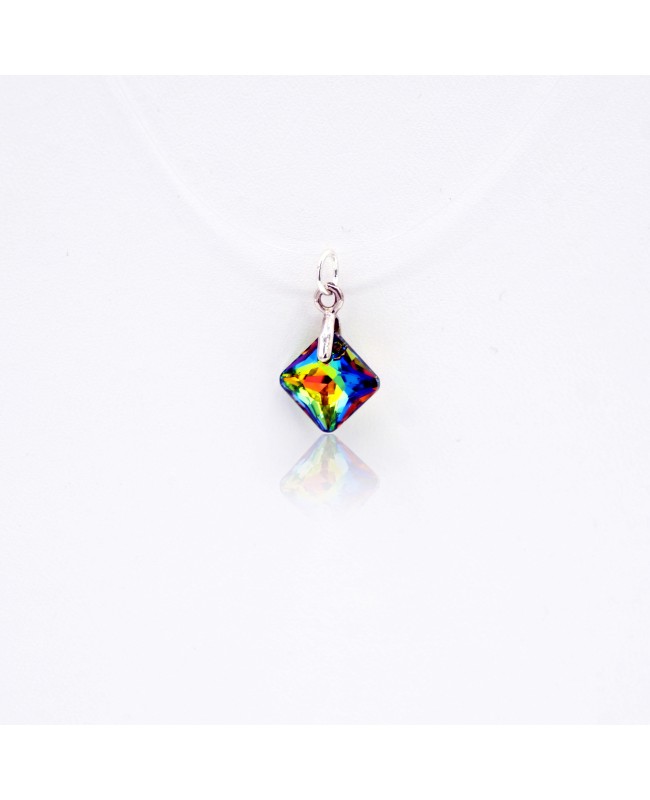 Multicolored Crystal Choker Necklace – Square Pendant on Nylon Thread
