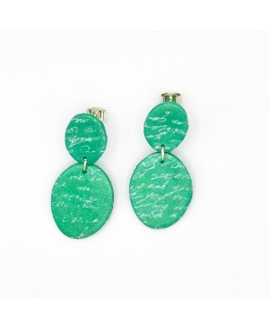 Green polymer clay earrings – Handwritten effect