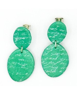 Green polymer clay earrings – Handwritten effect