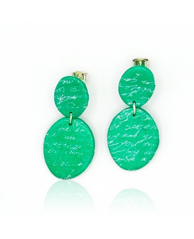 Green polymer clay earrings – Handwritten effect