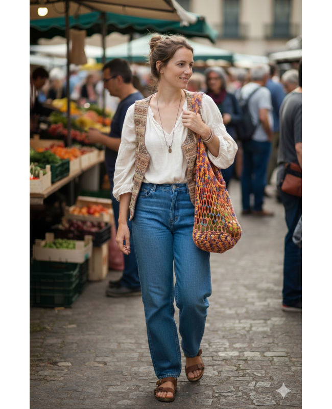 Multicolored crochet bag in blue, yellow, and red – Handmade bohemian bag