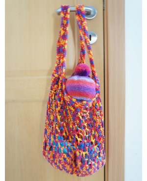Multicolored crochet bag in blue, yellow, and red – Handmade bohemian bag