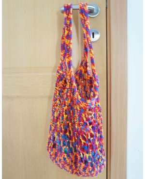 Multicolored crochet bag in blue, yellow, and red – Handmade bohemian bag