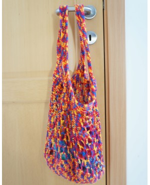Multicolored crochet bag in blue, yellow, and red – Handmade bohemian bag