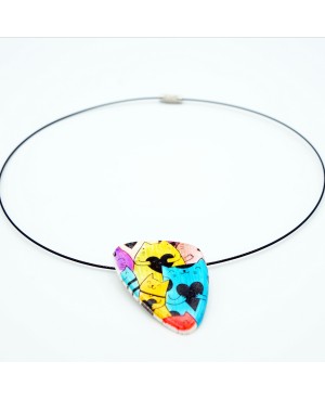 Collier chat multicolore – Pendentif fait main en argile polymère