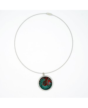 Collier ras-le-cou pendentif rond rouge et vert 38 mm