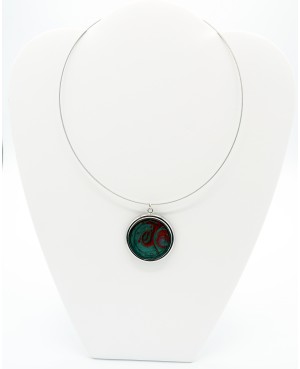 Collier ras-le-cou pendentif rond rouge et vert 38 mm