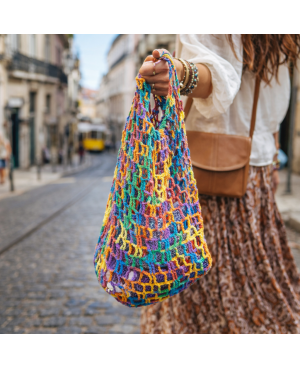 Vintage Multicolor Crochet Market Bag Handmade 48 cm