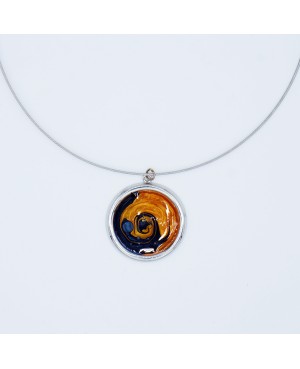 Blue and orange round swirl-effect pendant choker necklace – Handmade fashion jewelry