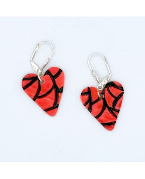 Red and Black Heart Earrings in Polymer Clay – 4 cm – Handmade Fashion Jewelry