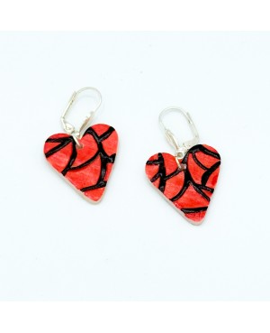 Red and Black Heart Earrings in Polymer Clay – 4 cm – Handmade Fashion Jewelry
