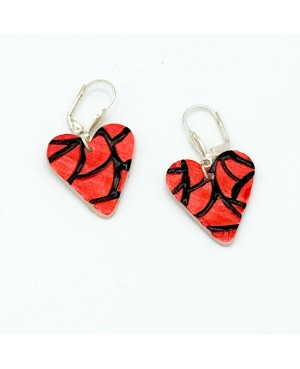 Red and Black Heart Earrings in Polymer Clay – 4 cm – Handmade Fashion Jewelry