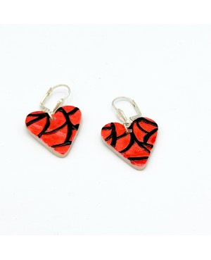 Red and Black Heart Earrings in Polymer Clay – 4 cm – Handmade Fashion Jewelry