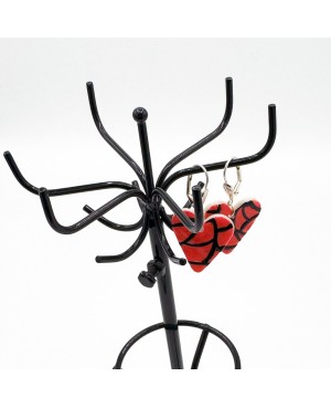 Red and Black Heart Earrings in Polymer Clay – 4 cm – Handmade Fashion Jewelry