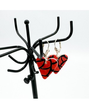 Boucles d’oreilles cœur rouge et noir en argile polymère – 4 cm – Bijou fantaisie artisanal