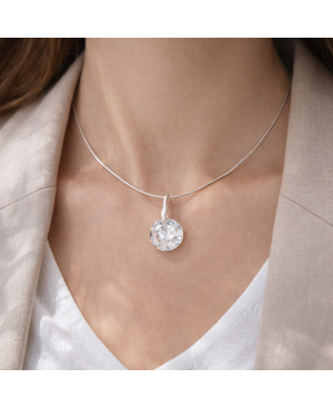 Silver choker necklace with a clear crystal pendant