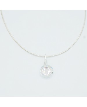 Silver choker necklace with a clear crystal pendant