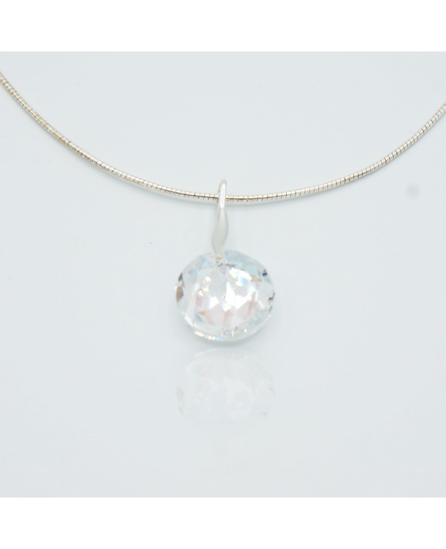 Collier en acier inoxydable avec pendentif rond en cristal