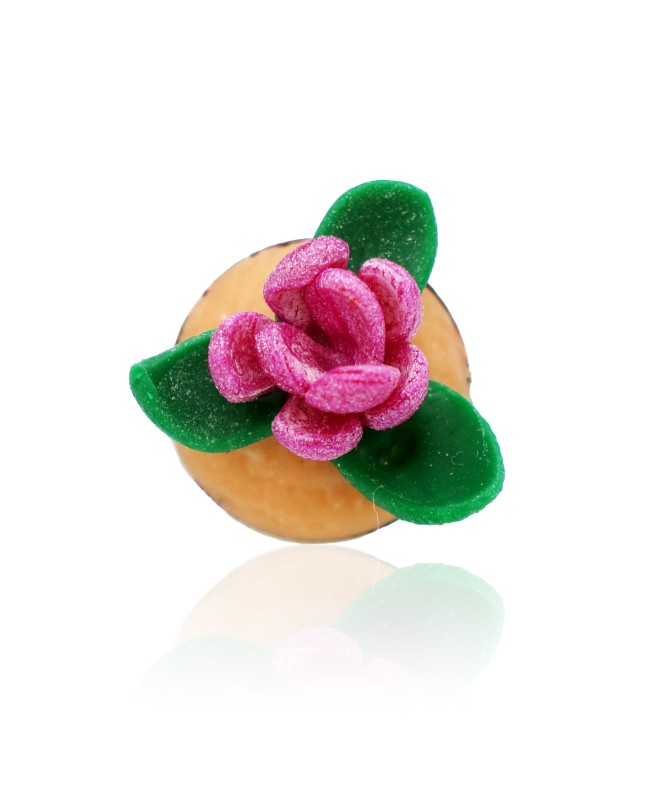 Bague fleur rose fait main en argile polymère | Bague réglable