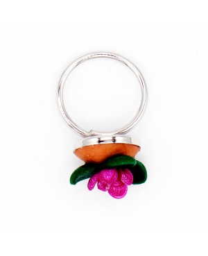 Handmade pink flower polymer clay ring | Adjustable ring