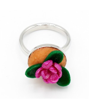 Handmade pink flower polymer clay ring | Adjustable ring