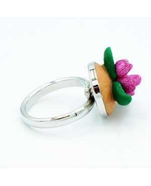 Handmade pink flower polymer clay ring | Adjustable ring