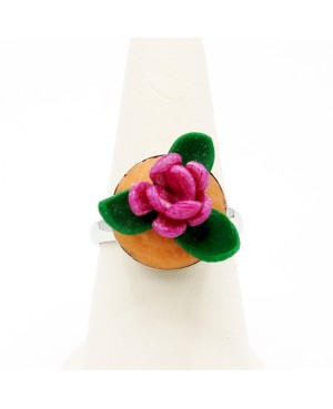 Bague fleur rose fait main en argile polymère | Bague réglable
