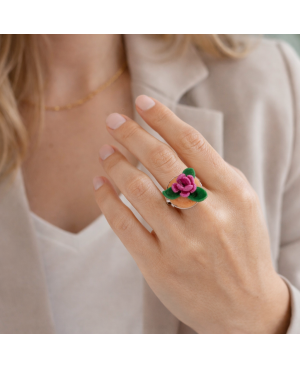 Handmade pink flower polymer clay ring | Adjustable ring