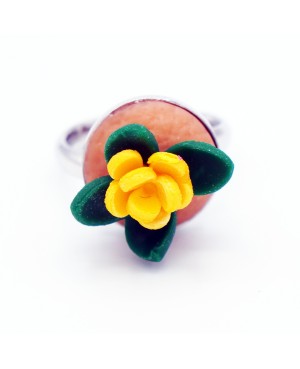Handmade pink flower polymer clay ring | Adjustable ring