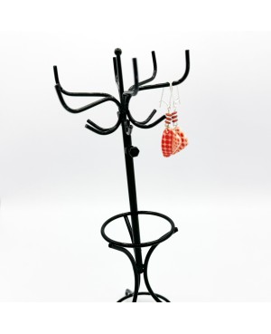 White dangling earrings with red polka dots in polymer clay