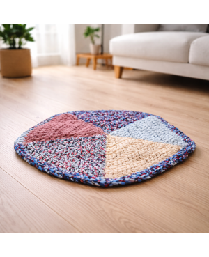 60 cm Multicolor Round Crochet Rug in Recycled Cotton