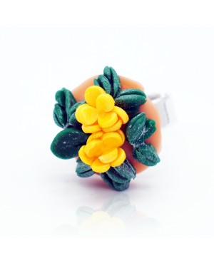 Bague fleurs jaunes en argile polymère fait main