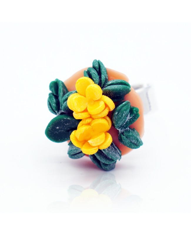 Bague fleurs jaunes en argile polymère fait main