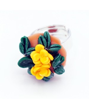 Handmade yellow floral ring in polymer clay