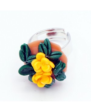 Bague fleurs jaunes en argile polymère fait main