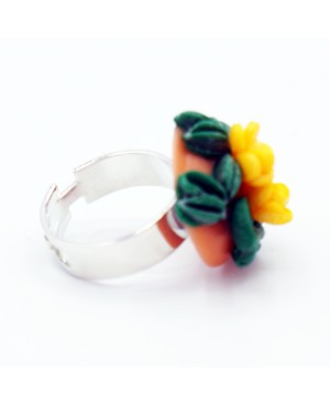 Bague fleurs jaunes en argile polymère fait main