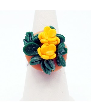Handmade yellow floral ring in polymer clay