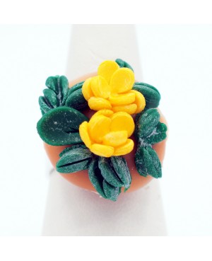 Bague fleurs jaunes en argile polymère fait main