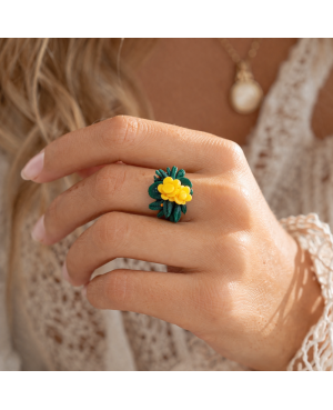 Handmade yellow floral ring in polymer clay
