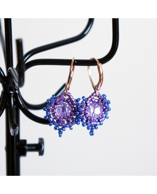 Boucles d'oreilles rondes bleues et violettes