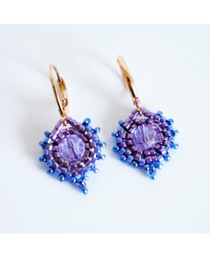 Boucles d'oreilles rondes bleues et violettes Boucles d'oreilles