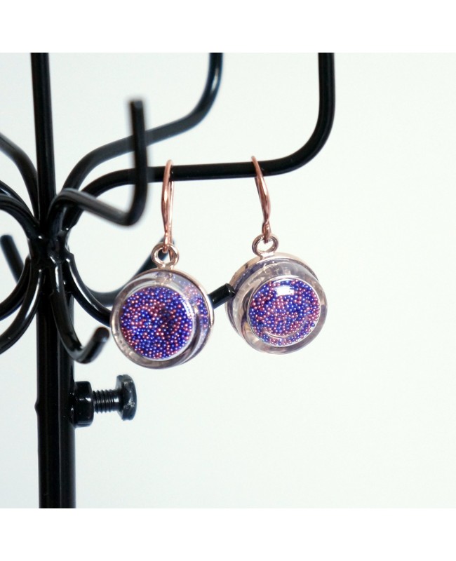 Boucles d'oreilles en microbilles bleues et roses