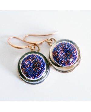 Boucles d'oreilles en microbilles bleues et roses Earrings