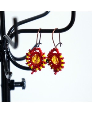 Boucles d'oreilles rondes jaunes et rouges Boucles d'oreilles